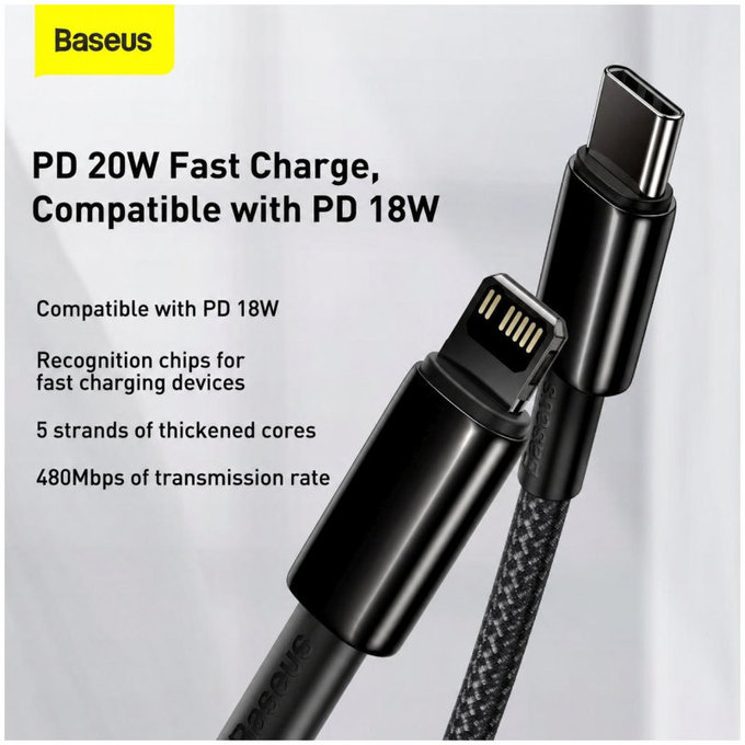 Baseus - Kábel Lightning/USB-C, 1.5m, čierna