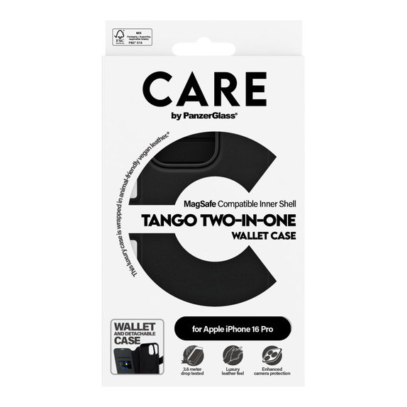 Puzdro Wallet Tango Two-In-One s MagSafe pre iPhone 16 Pro, Čierna, CARE