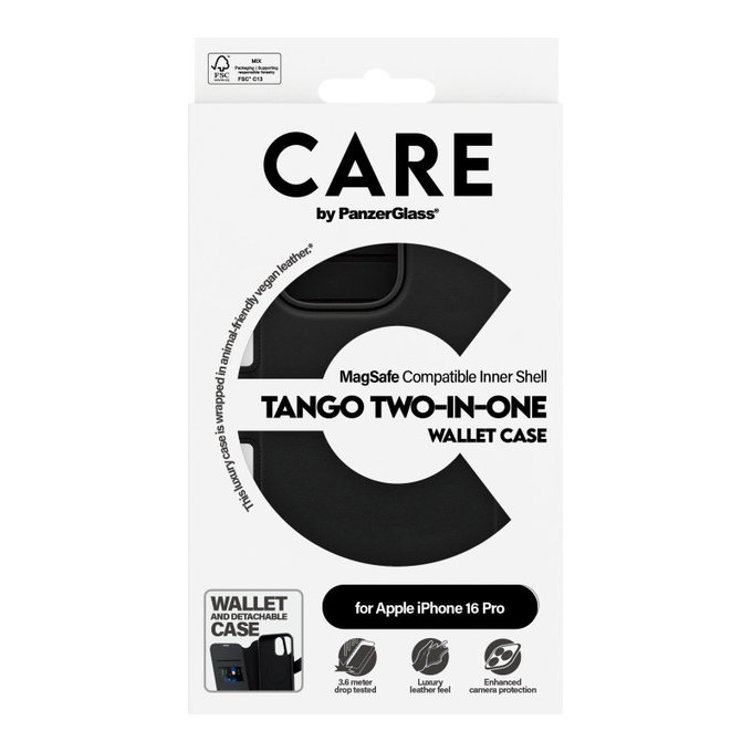 Puzdro Wallet Tango Two-In-One s MagSafe pre iPhone 16 Pro, Čierna, CARE