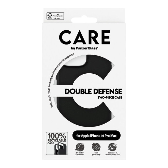 Puzdro Double Defense pre iPhone 16 Pro Max, Čierna, CARE