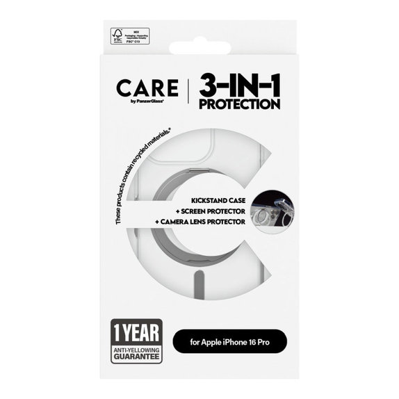 Bundle Hoops Ceramic + Tvrdené sklo UWF Ceramic + Puzdro Kickstand pre iPhone 16 Pro, CARE