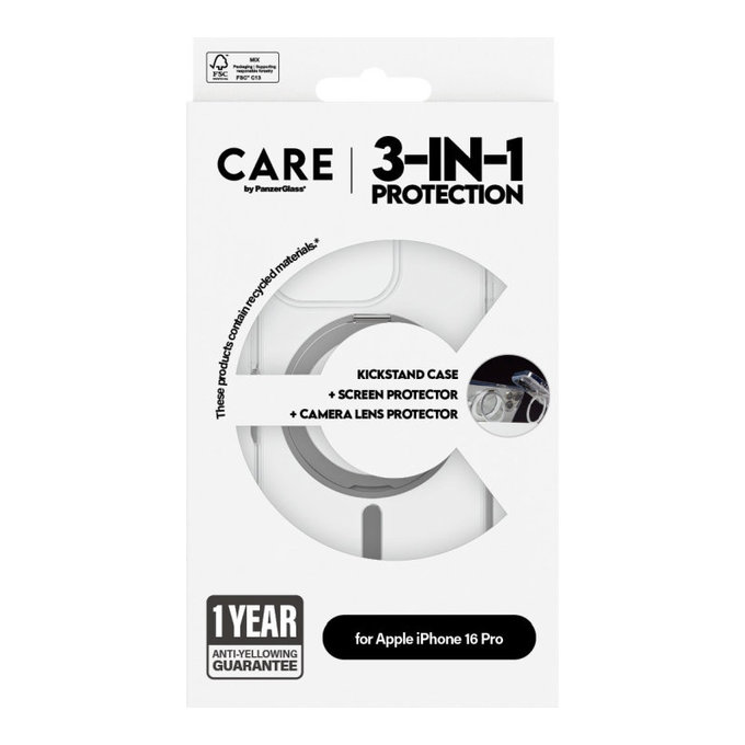 Bundle Hoops Ceramic + Tvrdené sklo UWF Ceramic + Puzdro Kickstand pre iPhone 16 Pro, CARE