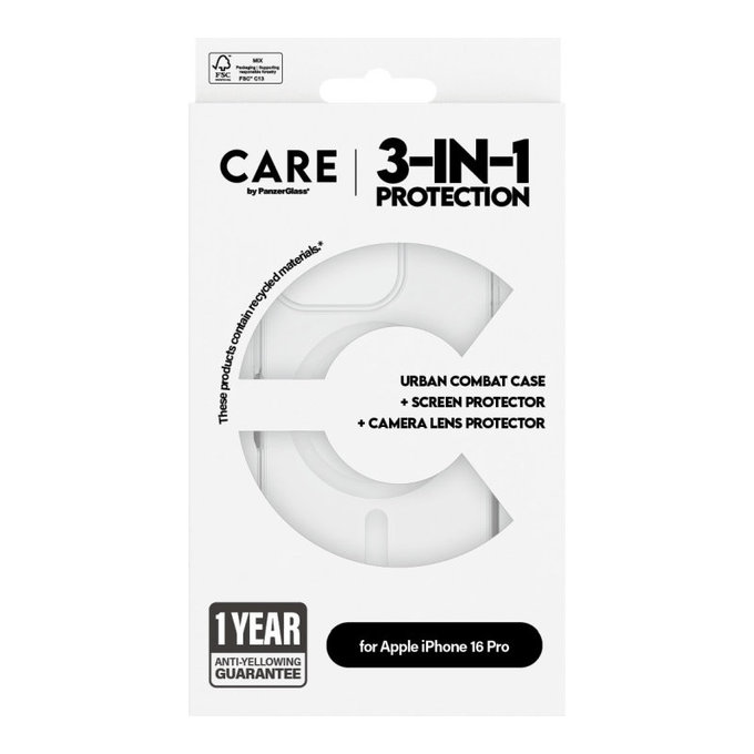 Bundle Hoops + Tvrdené sklo UWF + Puzdro Urban Combat pre iPhone 16 Pro, CARE