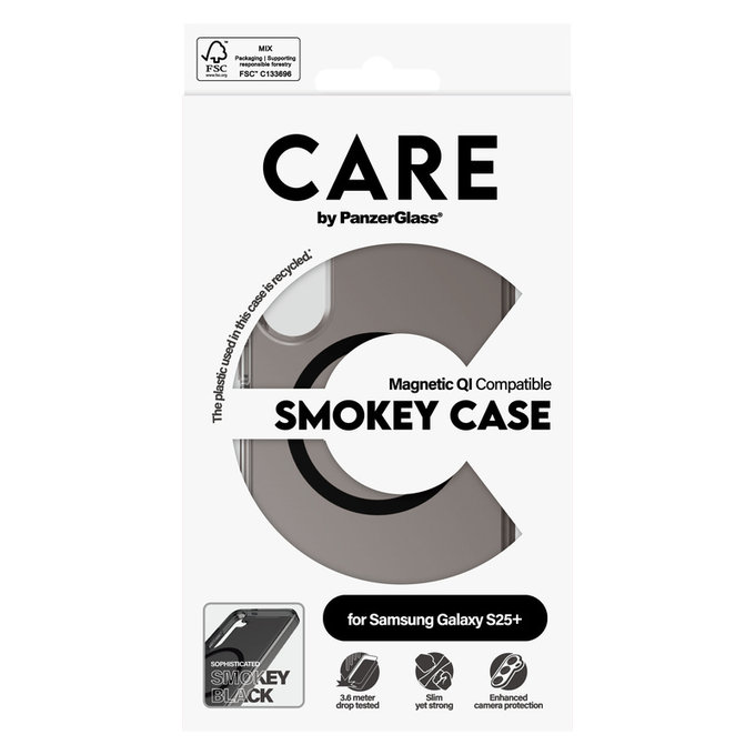 Puzdro Smokey s čiernym QI pre Samsung Galaxy S25+, Čierna, PanzerGlass