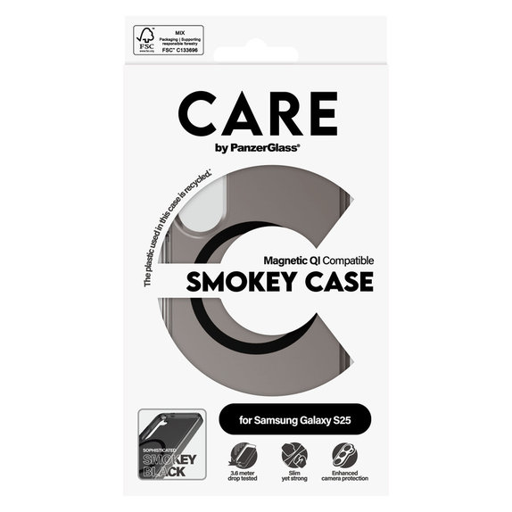 Puzdro Smokey s čiernym QI pre Samsung Galaxy S25, Čierna, PanzerGlass