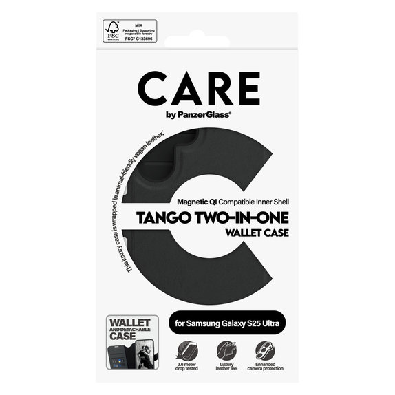 Puzdro Wallet Tango Two-In-One s QI pre Samsung Galaxy S25 Ultra, Čierna, PanzerGlass