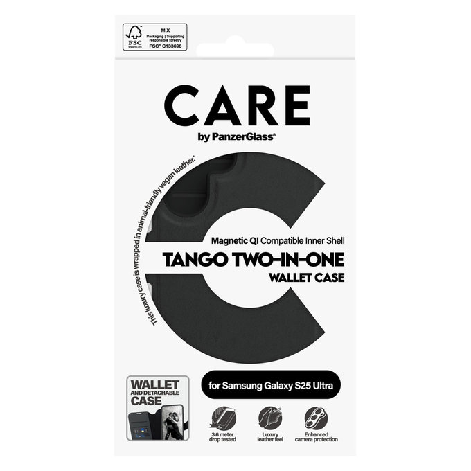 Puzdro Wallet Tango Two-In-One s QI pre Samsung Galaxy S25 Ultra, Čierna, PanzerGlass