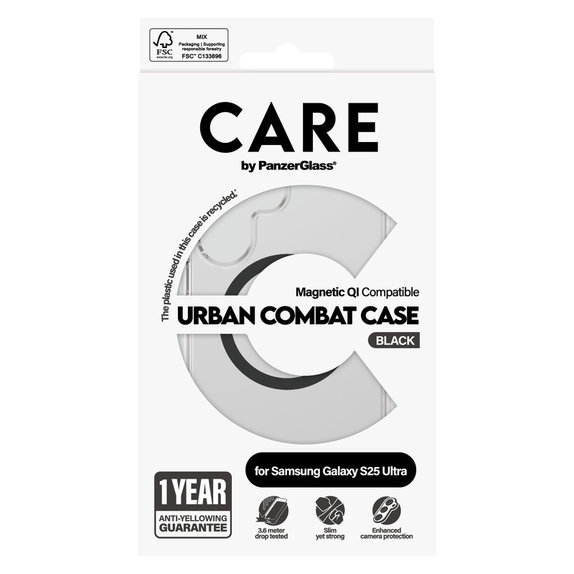 Puzdro Urban Combat s čiernym QI pre Samsung Galaxy S25 Ultra, Transparentná, PanzerGlass