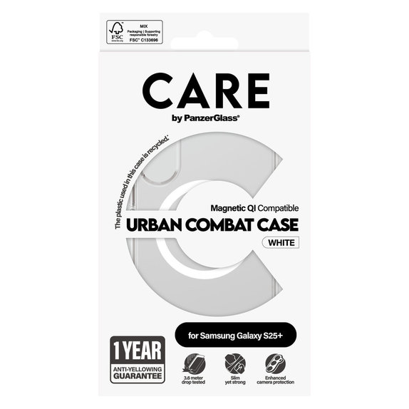 Puzdro Urban Combat s bielym QI pre Samsung Galaxy S25+, Transparentná, PanzerGlass