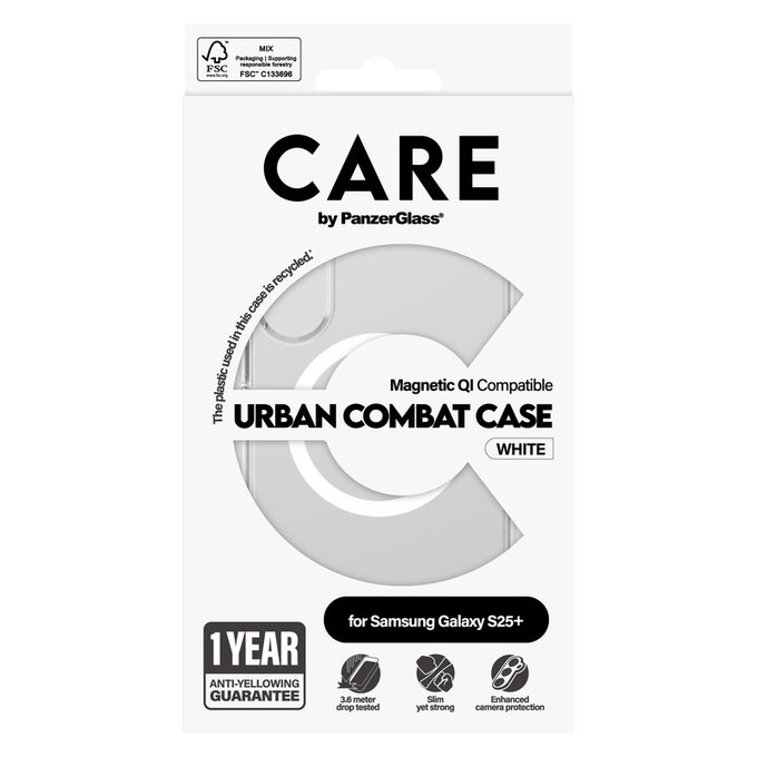 Puzdro Urban Combat s bielym QI pre Samsung Galaxy S25+, Transparentná, PanzerGlass