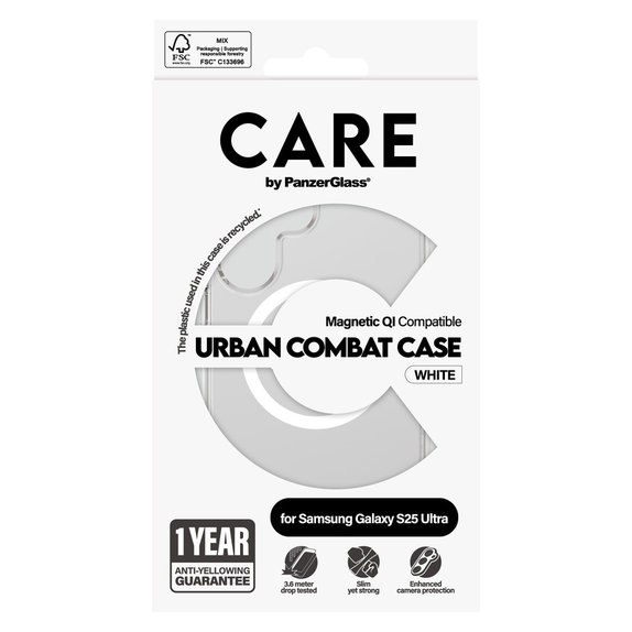 Puzdro Urban Combat s bielym QI pre Samsung Galaxy S25 Ultra, Transparentná, PanzerGlass