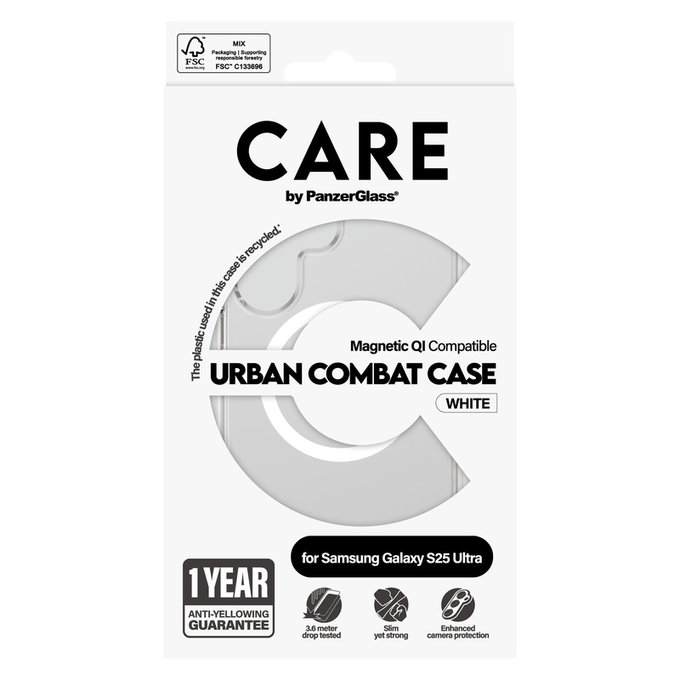 Puzdro Urban Combat s bielym QI pre Samsung Galaxy S25 Ultra, Transparentná, PanzerGlass