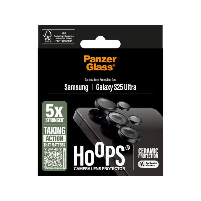 Ochranný kryt objektívu Hoops Ceramic pre Samsung S25 Ultra, Čierna, PanzerGlass