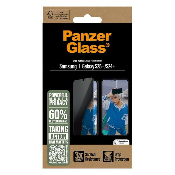 PanzerGlass - Tvrdené sklo UWF Privacy s aplikátorom pre Samsung Galaxy S25+, transparentná