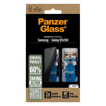 PanzerGlass - Tvrdené sklo UWF Privacy s aplikátorom pre Samsung Galaxy S25, transparentná