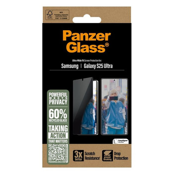 PanzerGlass - Tvrdené sklo UWF Privacy s aplikátorom pre Samsung Galaxy S25 Ultra, transparentná