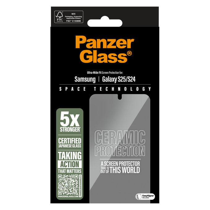 Tvrdené sklo UWF Ceramic s aplikátorom pre Samsung Galaxy S25, Číra, PanzerGlass