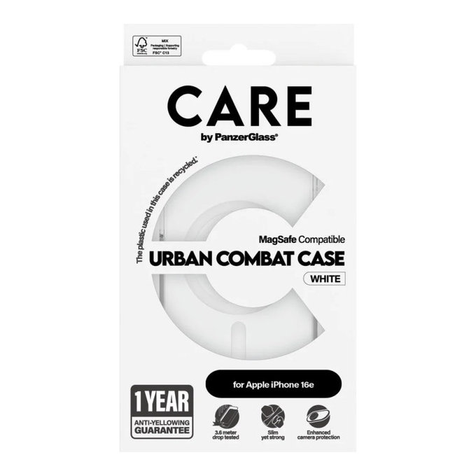 Puzdro Urban Combat s MagSafe pre iPhone 17e/16e, Biela, CARE