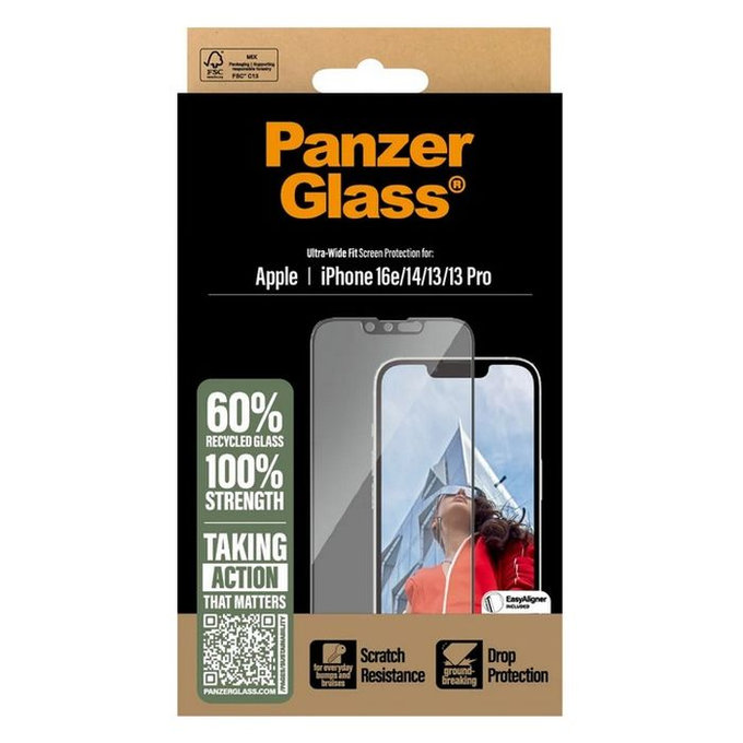 PanzerGlass - Tvrdené sklo UWF s aplikátorom pre iPhone 13, 13 Pro, 14 a 16e, čierna