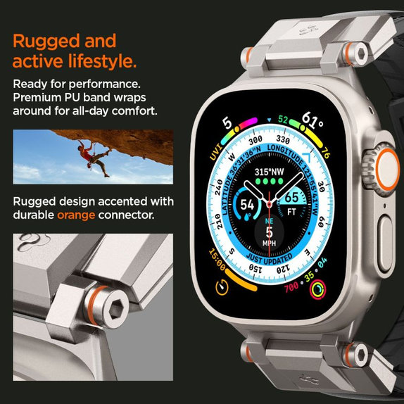 Spigen - Remienok Durapro Armor PU pre Apple Watch (42, 44, 45, 49mm), čierna