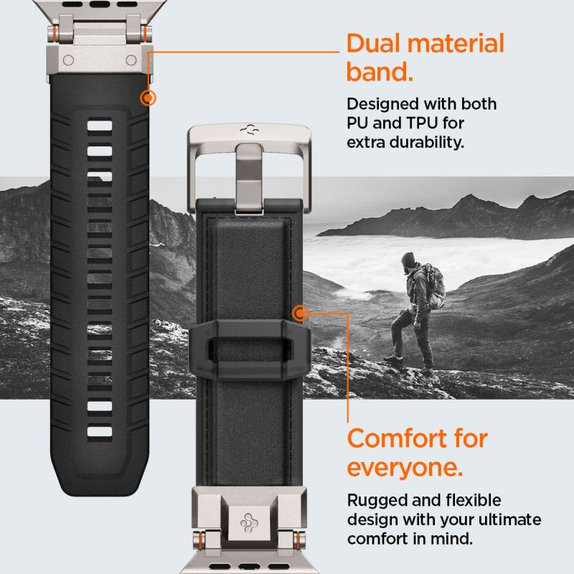 Spigen - Remienok Durapro Armor PU pre Apple Watch (42, 44, 45, 49mm), čierna