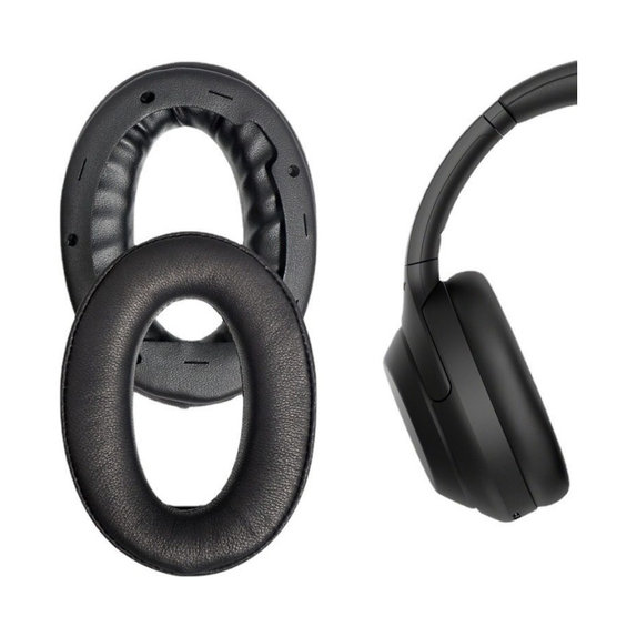 Náhradné Náušníky pre Sony WH-1000XM4, Pamäťová pena + PU Koža, Čierne, 1 pár