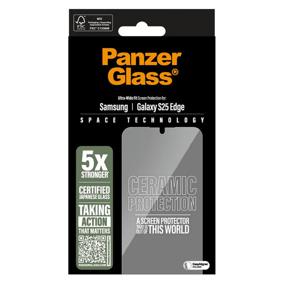 Tvrdené sklo UWF Ceramic s aplikátorom pre Samsung Galaxy S25 Edge, Číra, PanzerGlass