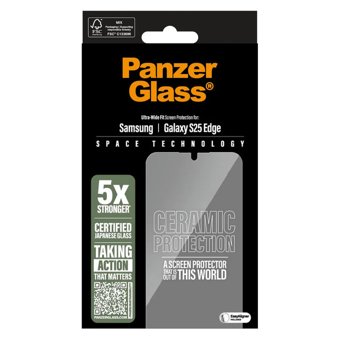 Tvrdené sklo UWF Ceramic s aplikátorom pre Samsung Galaxy S25 Edge, Číra, PanzerGlass