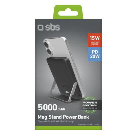 SBS - PowerBank 5000mAh, 20W, Power Delivery, Mag Stand, čierna