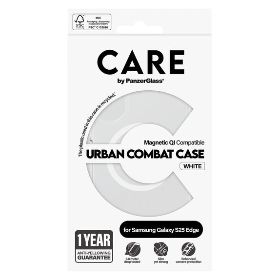 Puzdro Urban Combat s bielym QI pre Samsung Galaxy S25 Edge, Transparentná, PanzerGlass