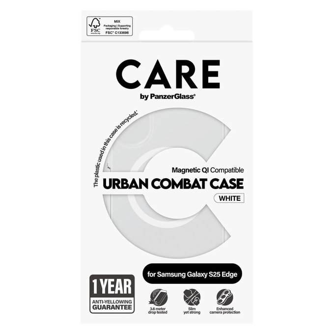 Puzdro Urban Combat s bielym QI pre Samsung Galaxy S25 Edge, Transparentná, PanzerGlass