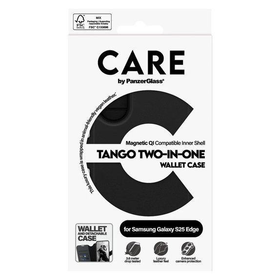 Puzdro Wallet Tango Two-In-One s QI pre Samsung Galaxy S25 Edge, Čierna, PanzerGlass