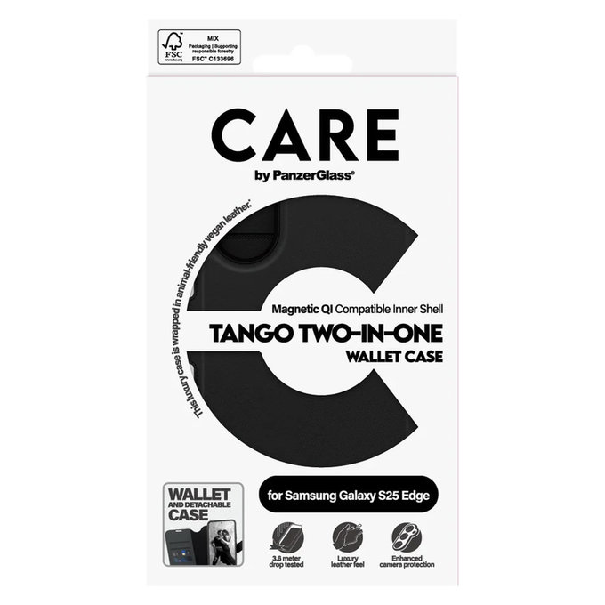 Puzdro Wallet Tango Two-In-One s QI pre Samsung Galaxy S25 Edge, Čierna, PanzerGlass