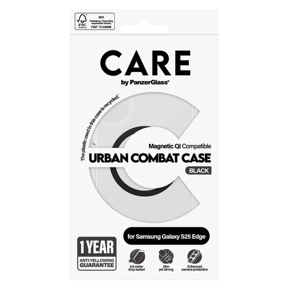 Puzdro Urban Combat s čiernym QI pre Samsung Galaxy S25 Edge, Transparentná, PanzerGlass