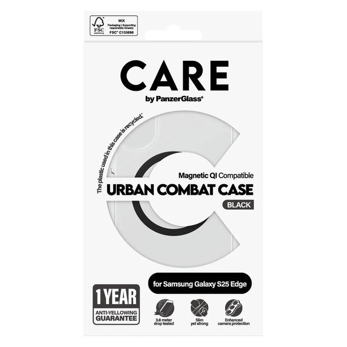 Puzdro Urban Combat s čiernym QI pre Samsung Galaxy S25 Edge, Transparentná, PanzerGlass