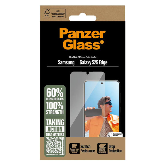 Tvrdené sklo UWF s aplikátorom pre Samsung Galaxy S25 Edge, Číra, PanzerGlass