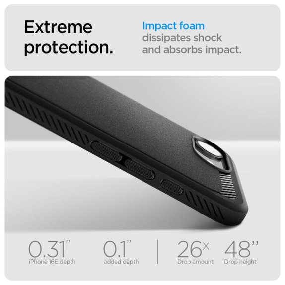 Spigen - Puzdro Rugged Armor s MagSafe pre iPhone 16e, Matte Black