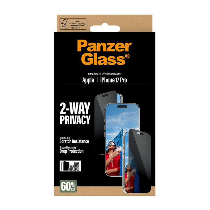 PanzerGlass - Tvrdené sklo UWF 2-Way Privacy s aplikátorom pre iPhone 17 Pro, čierna