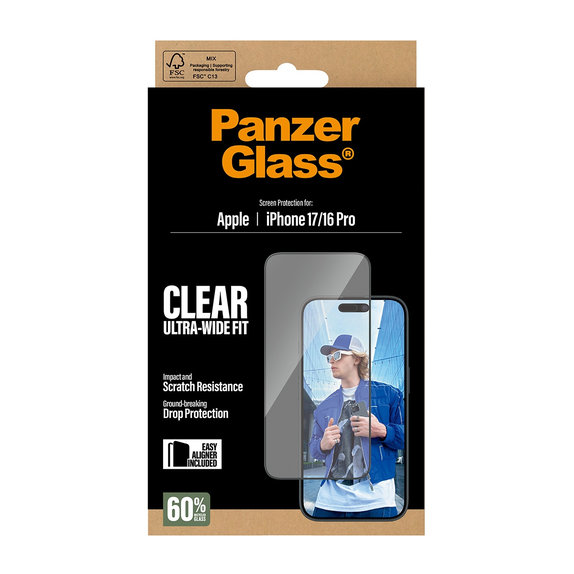 Tvrdené sklo UWF s aplikátorom pre iPhone 17/16 Pro, Čierna, PanzerGlass
