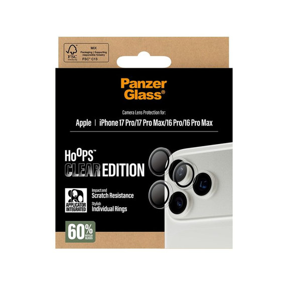 Ochranný kryt objektívu Hoops pre iPhone 17 Pro Max/17 Pro/16 Pro Max/16 Pro, Transparentná, PanzerGlass