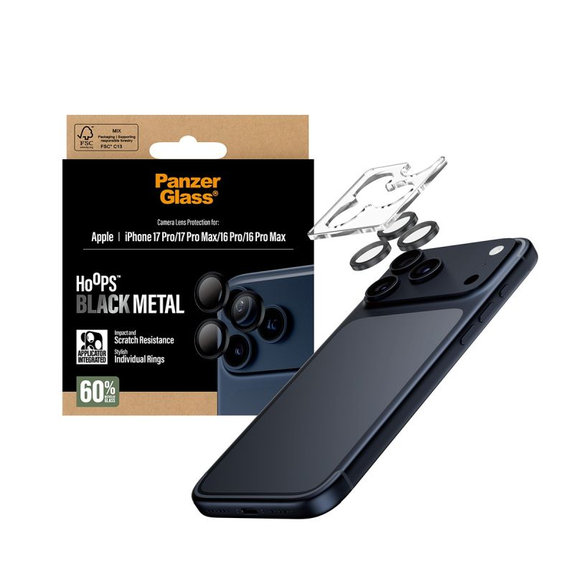 PanzerGlass - Ochranný kryt objektívu Hoops pre iPhone 17 Pro Max/17 Pro/16 Pro Max/16 Pro, čierna