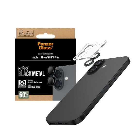 Ochranný kryt objektívu Hoops pre iPhone 17/16 Plus/16, Čierna, PanzerGlass