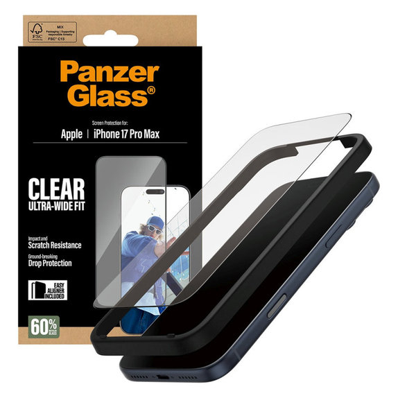Tvrdené sklo UWF s aplikátorom pre iPhone 17 Pro Max, Čierna, PanzerGlass