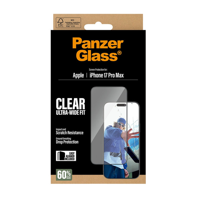 Tvrdené sklo UWF s aplikátorom pre iPhone 17 Pro Max, Čierna, PanzerGlass