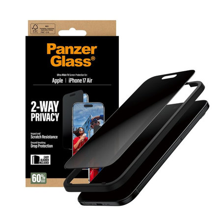 PanzerGlass - Tvrdené sklo UWF 2-Way Privacy s aplikátorom pre iPhone 17 Air, čierna