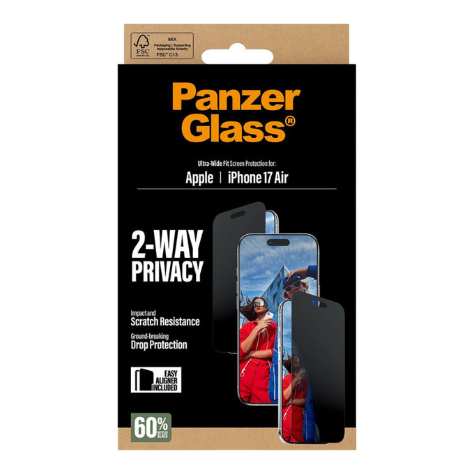 Tvrdené sklo UWF 2-Way Privacy s aplikátorom pre iPhone 17 Air, Čierna, PanzerGlass