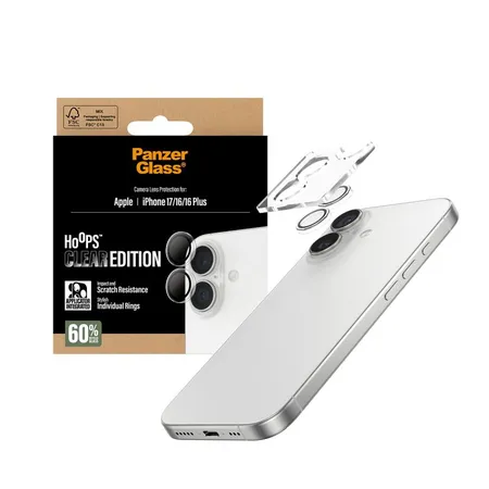 PanzerGlass - Ochranný kryt objektívu Hoops pre iPhone 16, 16 Plus, 17, transparentná