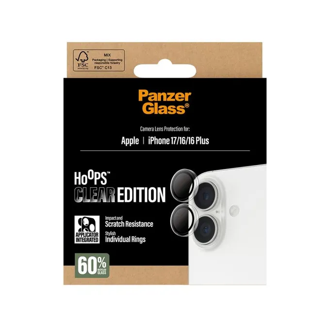 PanzerGlass - Ochranný kryt objektívu Hoops pre iPhone 16, 16 Plus, 17, transparentná