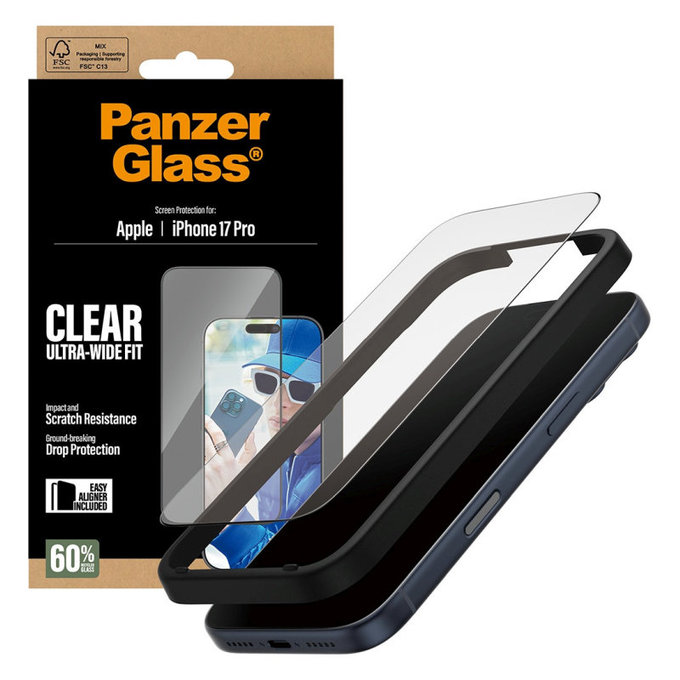 Tvrdené sklo UWF s aplikátorom pre iPhone 17 Pro, Čierna, PanzerGlass