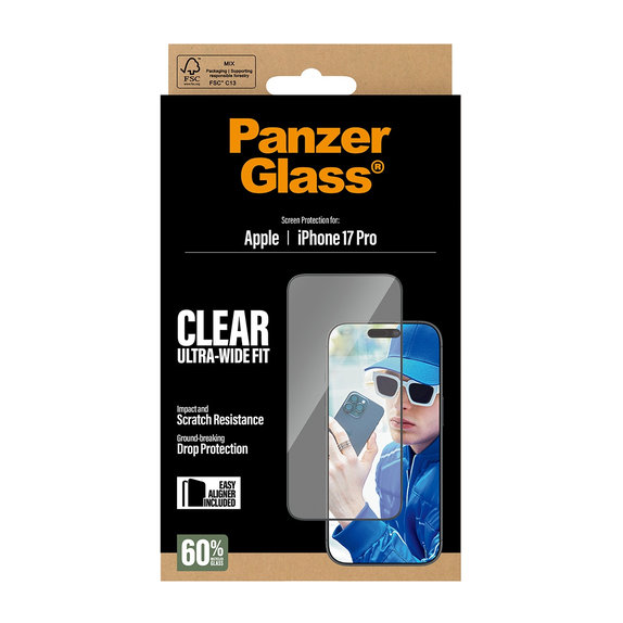 Tvrdené sklo UWF s aplikátorom pre iPhone 17 Pro, Čierna, PanzerGlass
